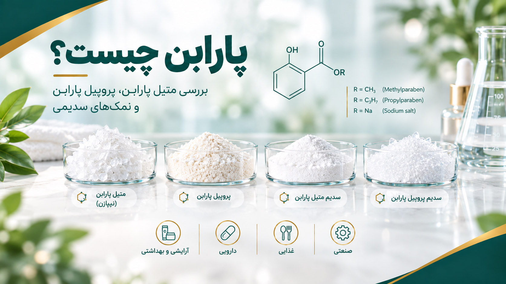 پارابن شامل متیل پارابن پروپیل پارابن و نمک‌های سدیمی